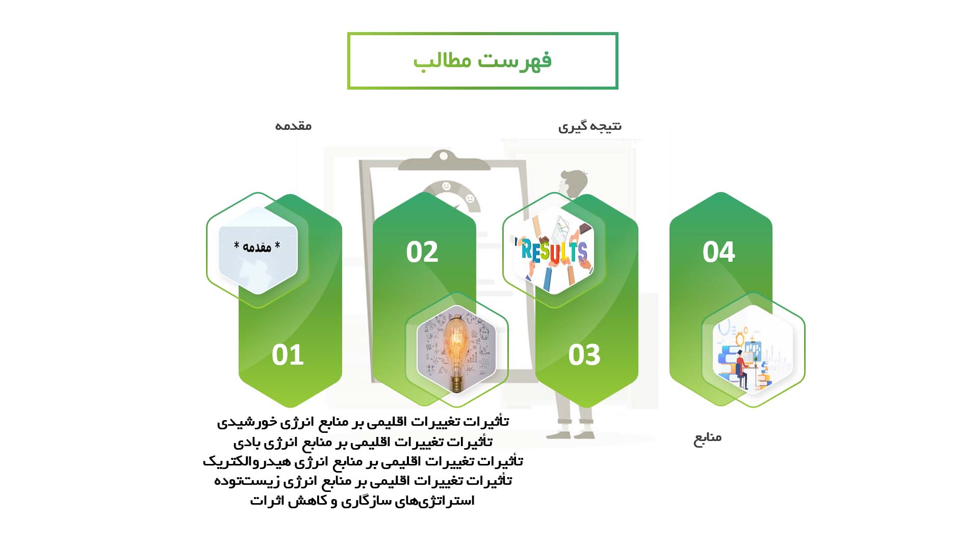 پاورپوینت در مورد تأثیرات تغییرات اقلیمی بر تولید انرژی‌های تجدیدپذیر